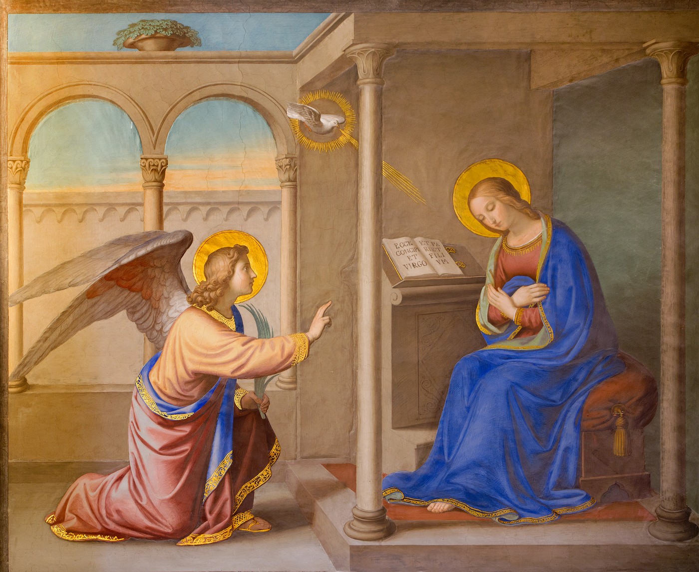 The Annunciation fresco by Joseph Erns Tunner (1830) in church Chiesa della Trinita dei Monti.