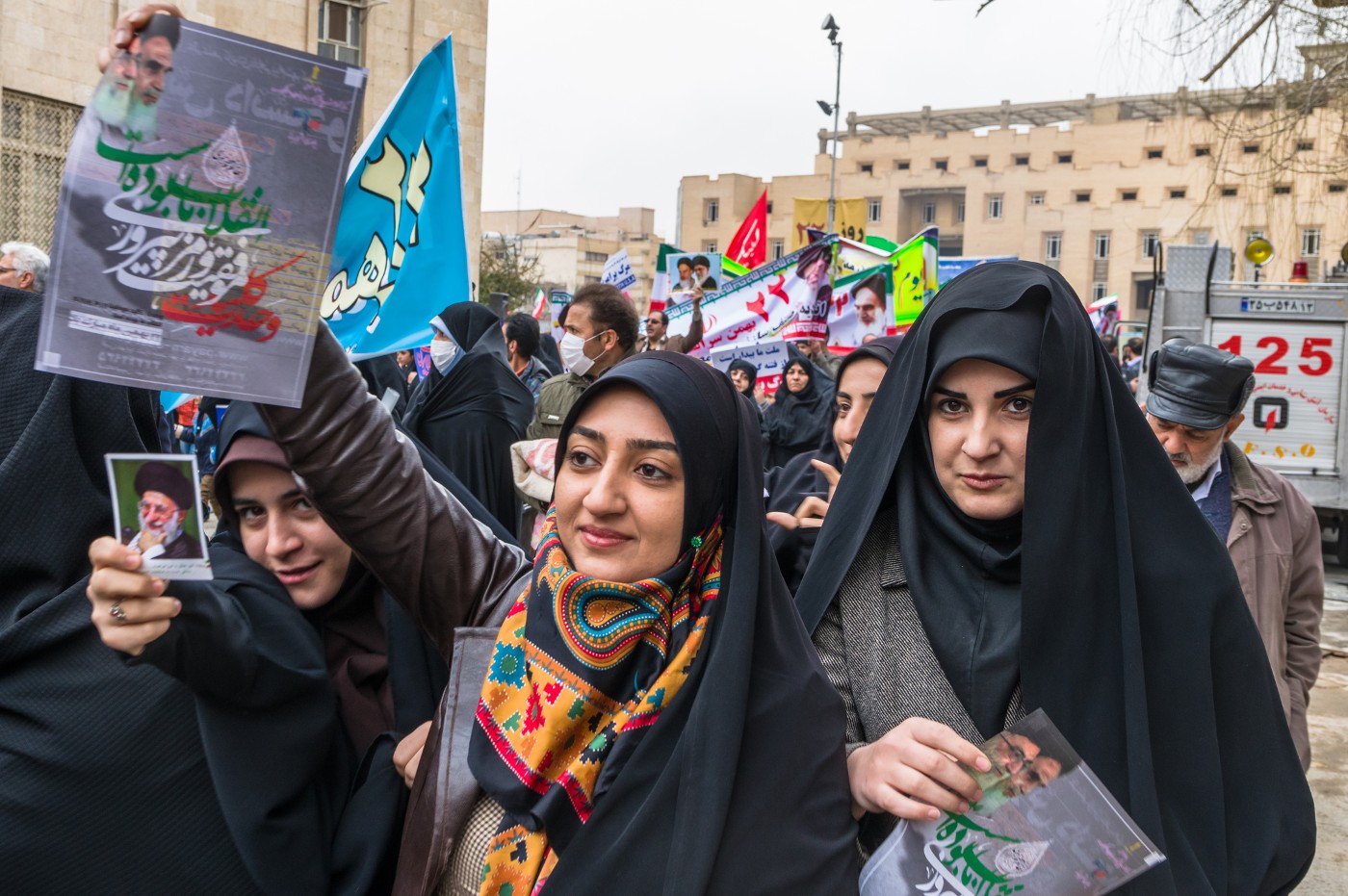 Annual Revolution day manifestation on the street of Esfahan for celebrate Islamic republic. Iran