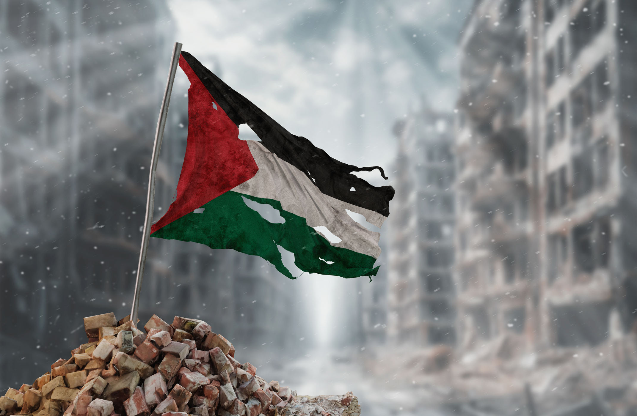 Dirty and torn Palestine flag, symbol of resistance and victory.
